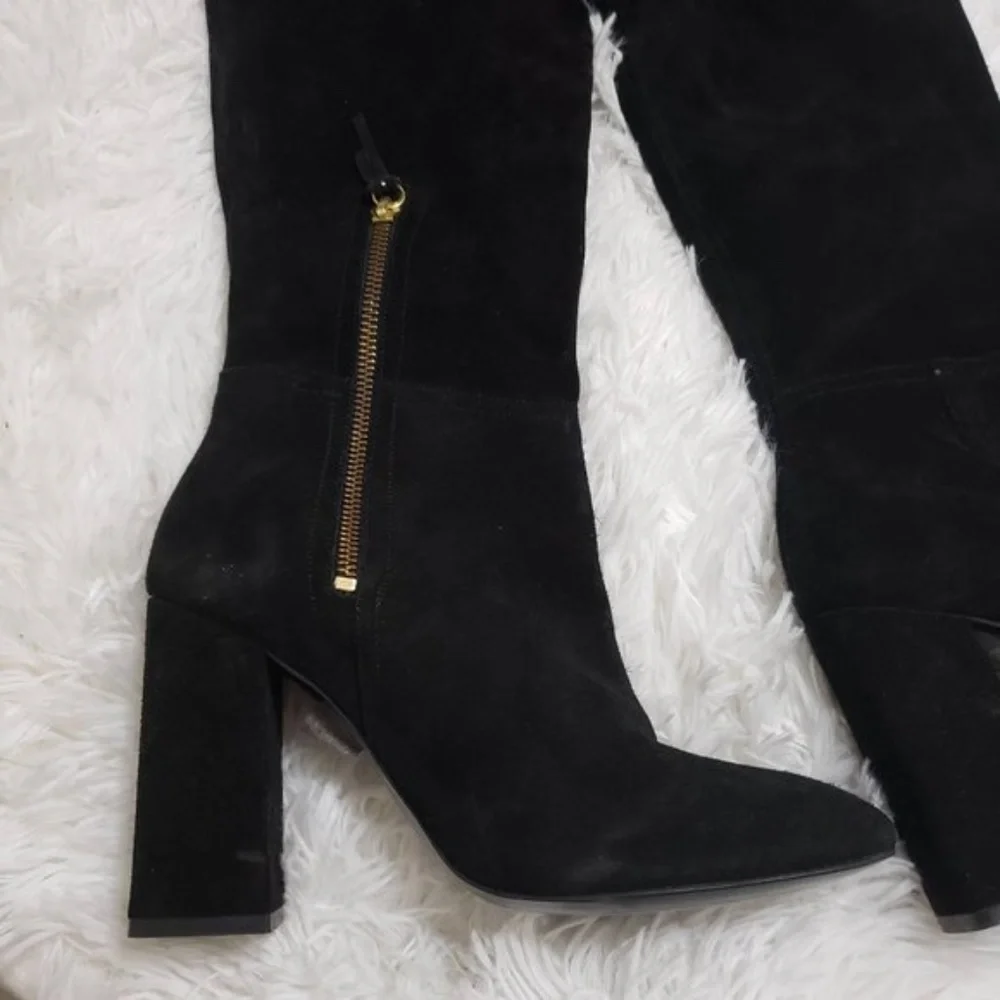 Free People Black Over-the-Knee Suede Block Heel Boots